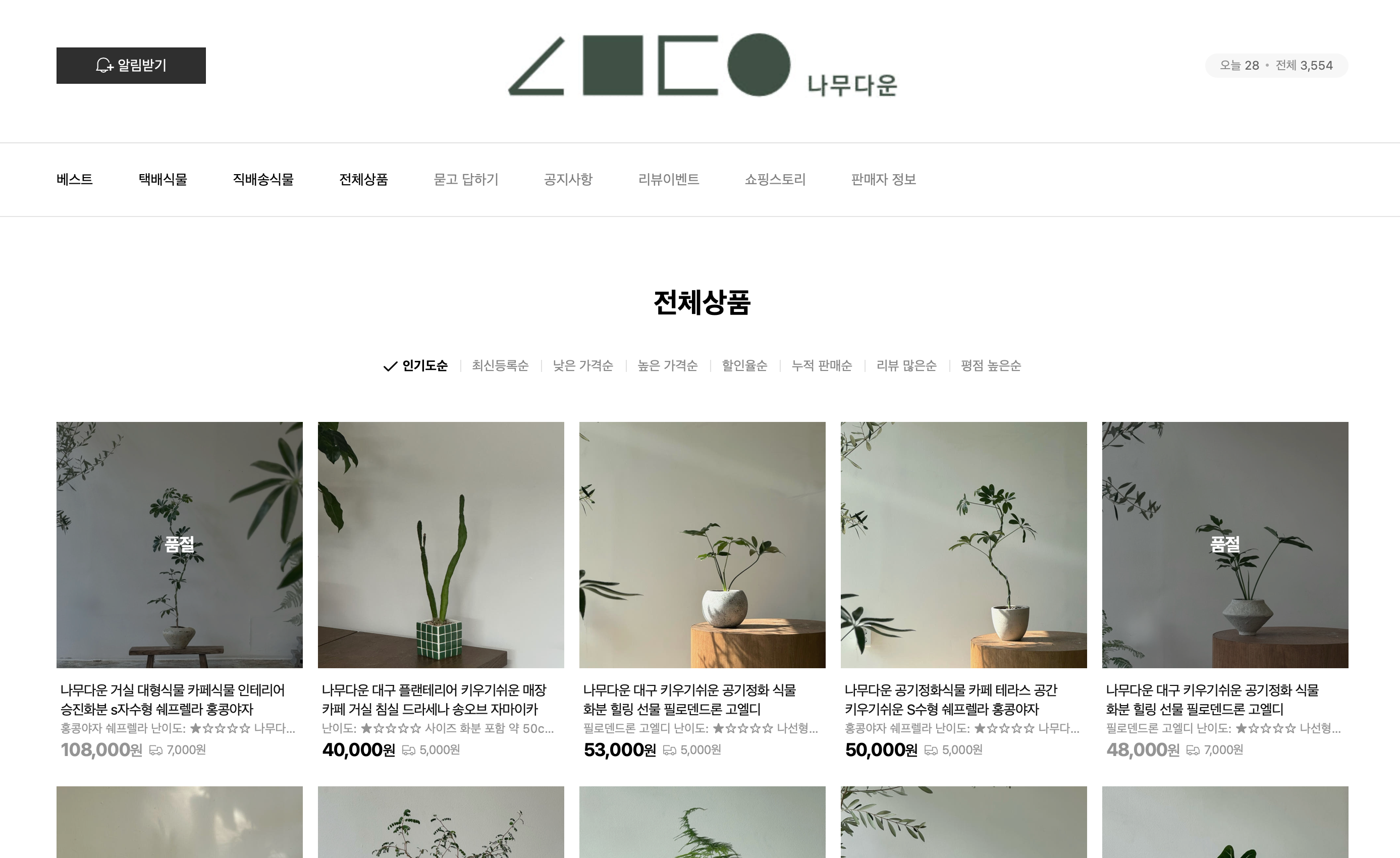 싱그러운 실내 식물과 화분 진열